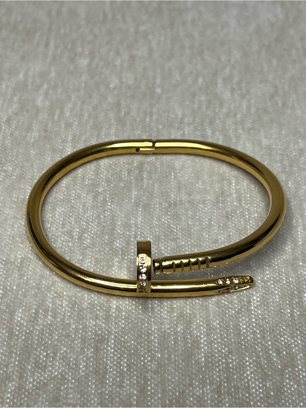 Gold Tone Nail-Style Bangle Bracelet with Crystal Accents - Picture 1 of 4